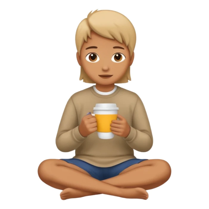 Create an emoji that shows a person sitting on the ground holding a cup. sticker