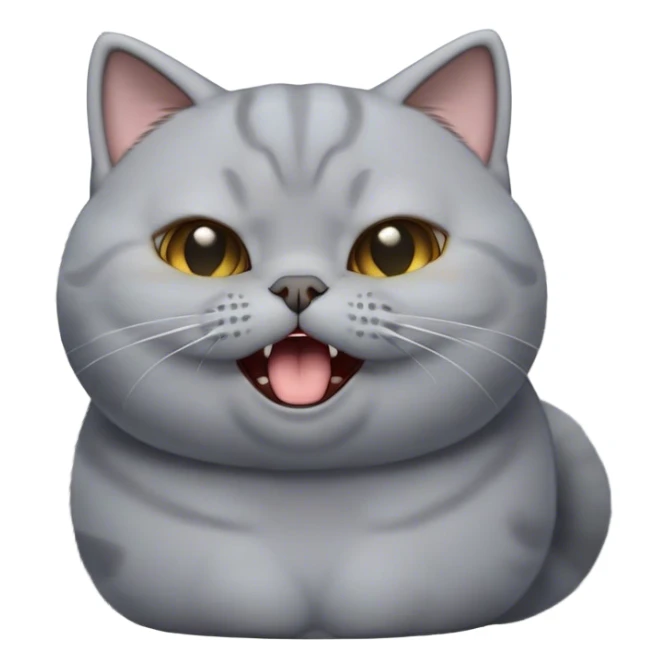 Cinematic Comical Grey British Shorthair Cat Portrait Emoji, Head tilted dramatically while yawning exaggeratedly, round and plump body with sleek soft grey fur and subtle blue undertones, Simplified yet hilariously adorable features, highly detailed, glowing with an almost sarcastic glow, high shine, a mix of lazy and disinterested, stylized with a touch of playful whimsy, bright and alert but with a hilariously bored expression, soft glowing outline, capturing the essence of a mischievous yet overly dramatic kitty, so meme-worthy it feels like it could leap off the screen and sarcastically demand attention, perfect for the internet's next viral meme! sticker