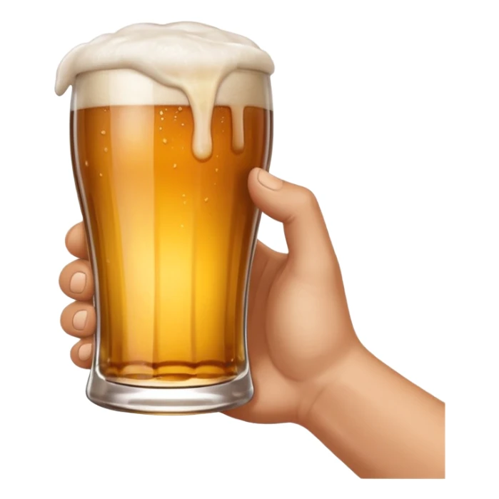 hand holding a glass of beer, mid-sip, with visible foam, apple emoji style sticker