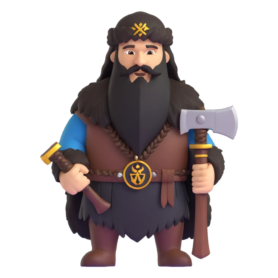 Russian pagan warrior with bear fur, battle axe, Slavic sun symbol amulet, long braided beard sticker