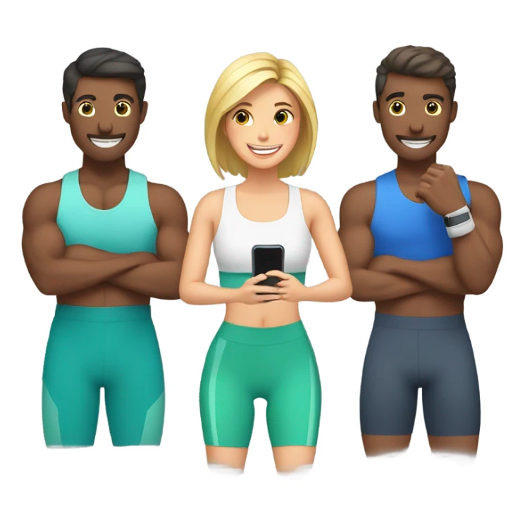 friends work out with smartphone showing charts sticker