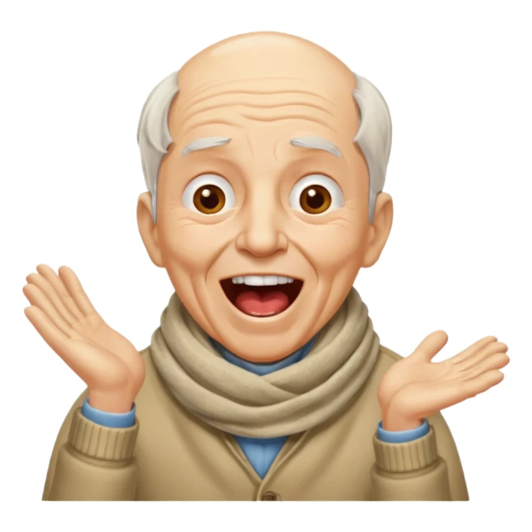 An elderly man with scarf and wrinkles, shouting joyfully despite missing a few teeth. sticker