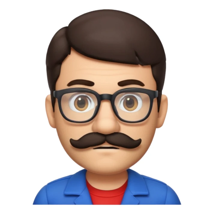 person with glasses and short dark hair, mustache and beard, dressed as Mario from Super Mario sticker