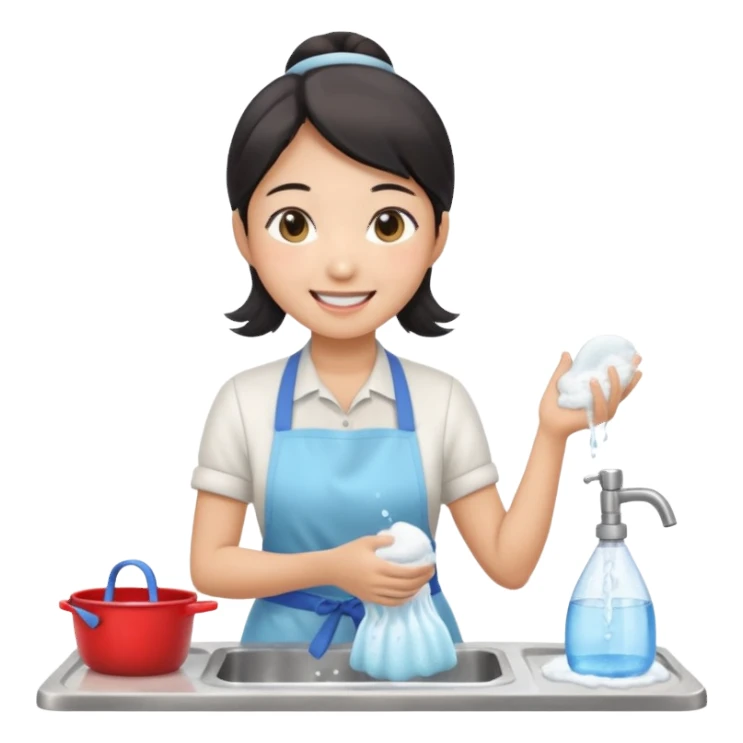 smiling aisan Woman washing dishes sticker