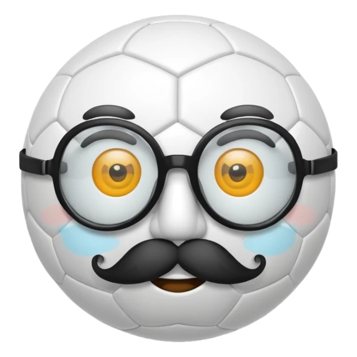 soccer ball wearing joke glasses and nose and mustache sticker