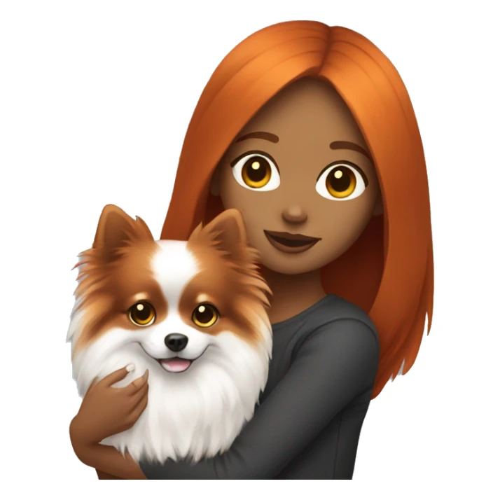 Dark red haired girl holding orange and white Pomeranian sticker