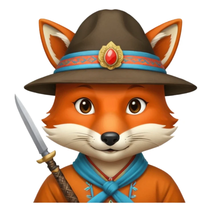 fox face, mogolian ancient with small knife and hat sticker