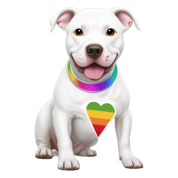 White pitbull named ice wearing lgbtq shirt sticker