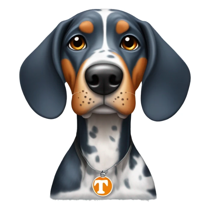 bluetick coonhound wearing university Tennessee orange sticker