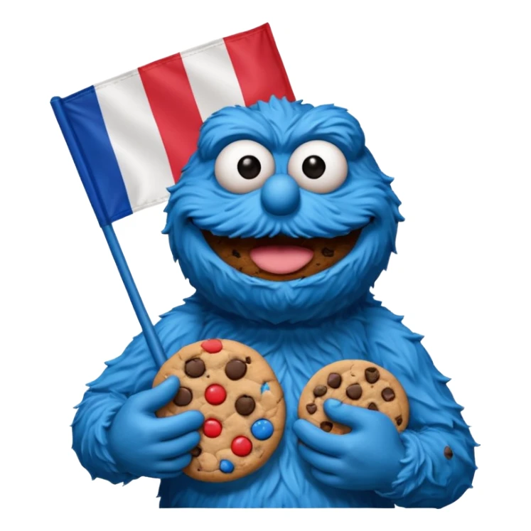 cookie monster bust, with french flag, only one flag, no hat, with cookie in hand sticker