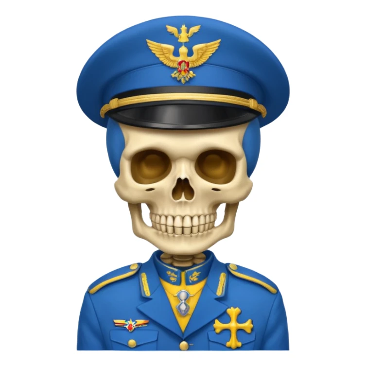 generate a very realistic skeleton in Ukrainian blue and yellow military uniform sticker