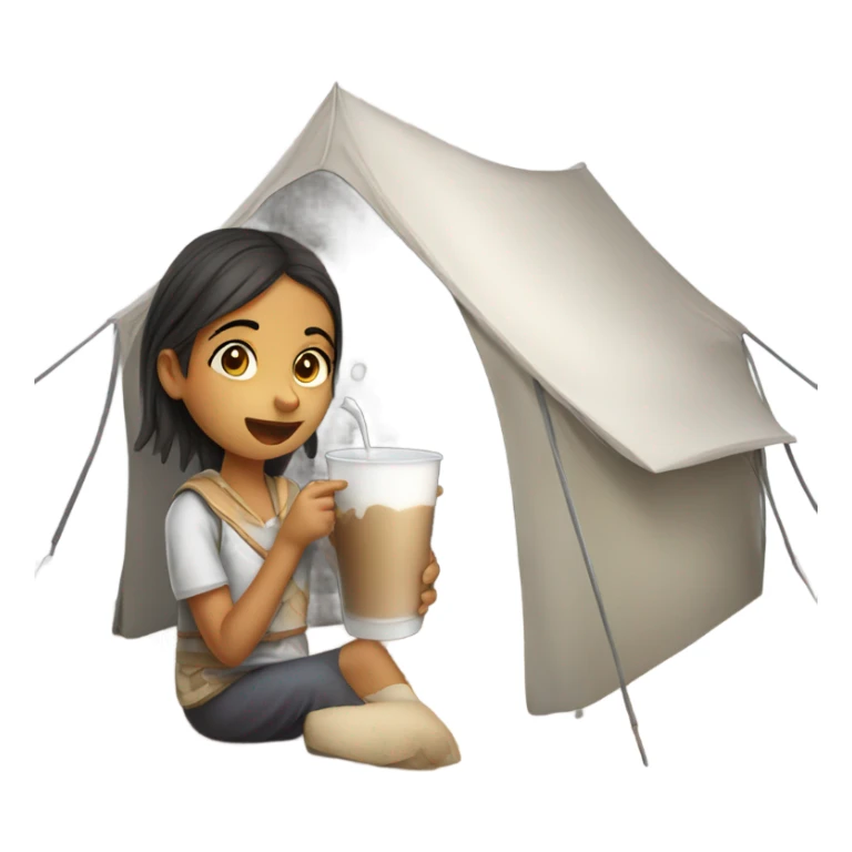 Girl drinking Karak milk in a tent  sticker