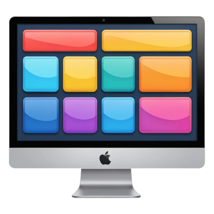 A monitor screen, showing some colorful UI design elements and layouts like rectangles, squares, etc. sticker