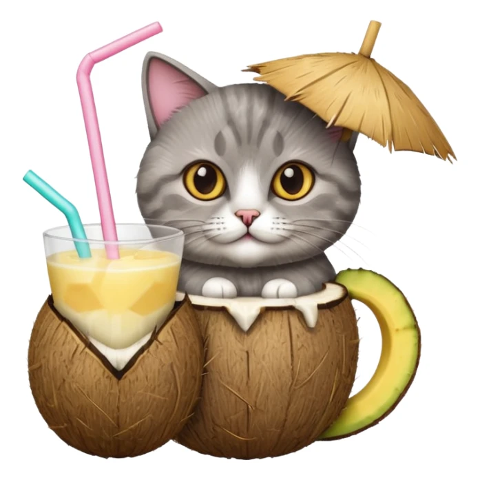 British short hair cat with pina colada drink sticker