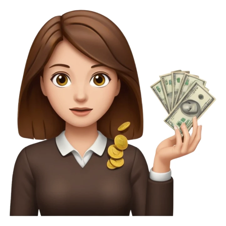 Woman in brown hair throwing money sticker