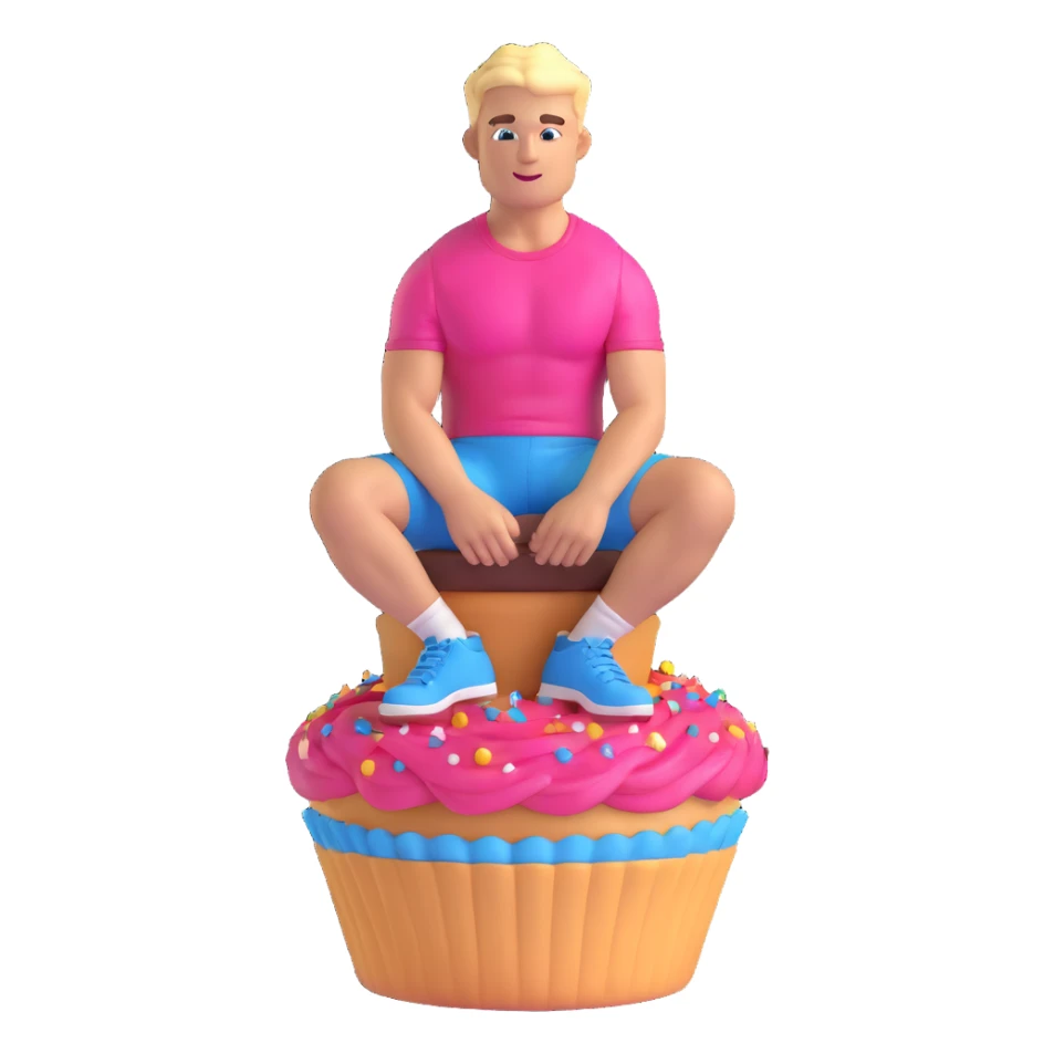 Cody Rhodes sitting on a cupcake, fun and playful, 3D emoji style sticker