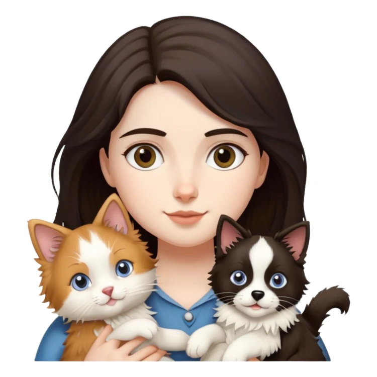 A girl holding a Ragdoll Cats and a Border collie sticker
