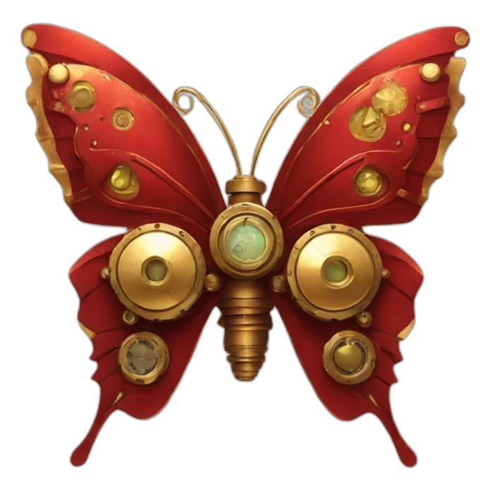 Red metal and gold steampunk butterfly sticker