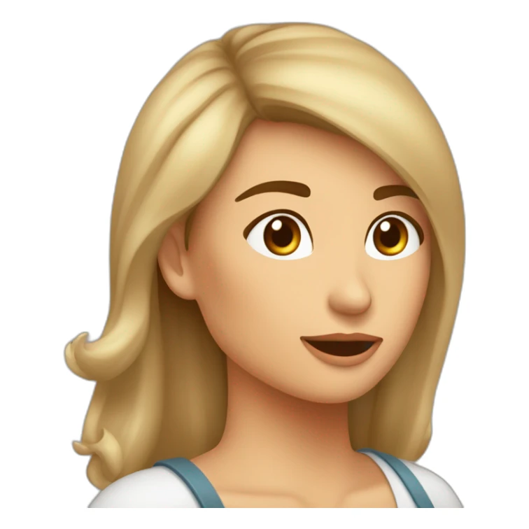 mujer con cara alargada mandibula bien marcada boca grande mirada seductora pelo lacio marron mirando seria  sticker