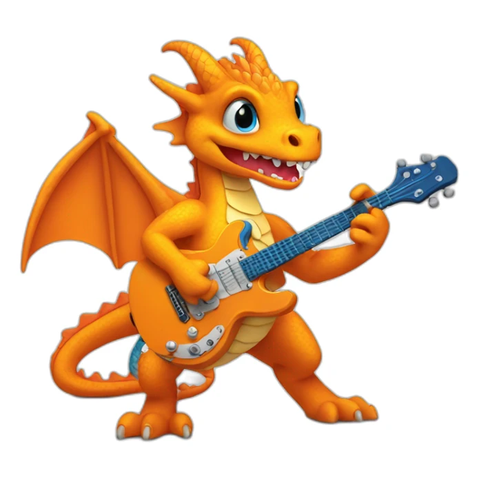 cute cartoon orange dragon playing blue guitar sticker