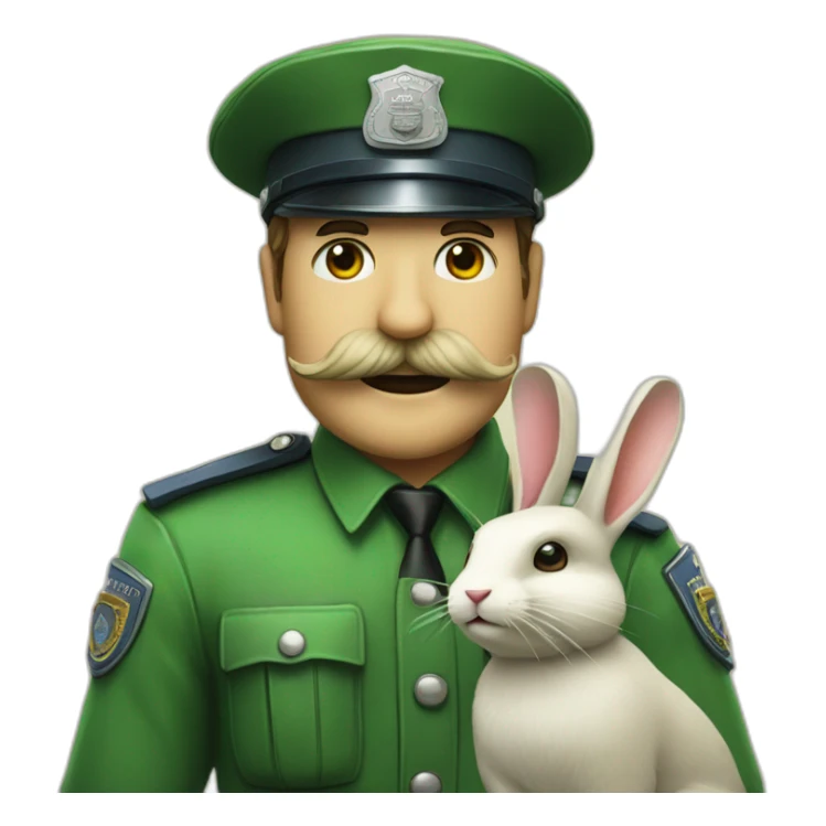 green man with mustash and a policecap holding a rabit sticker