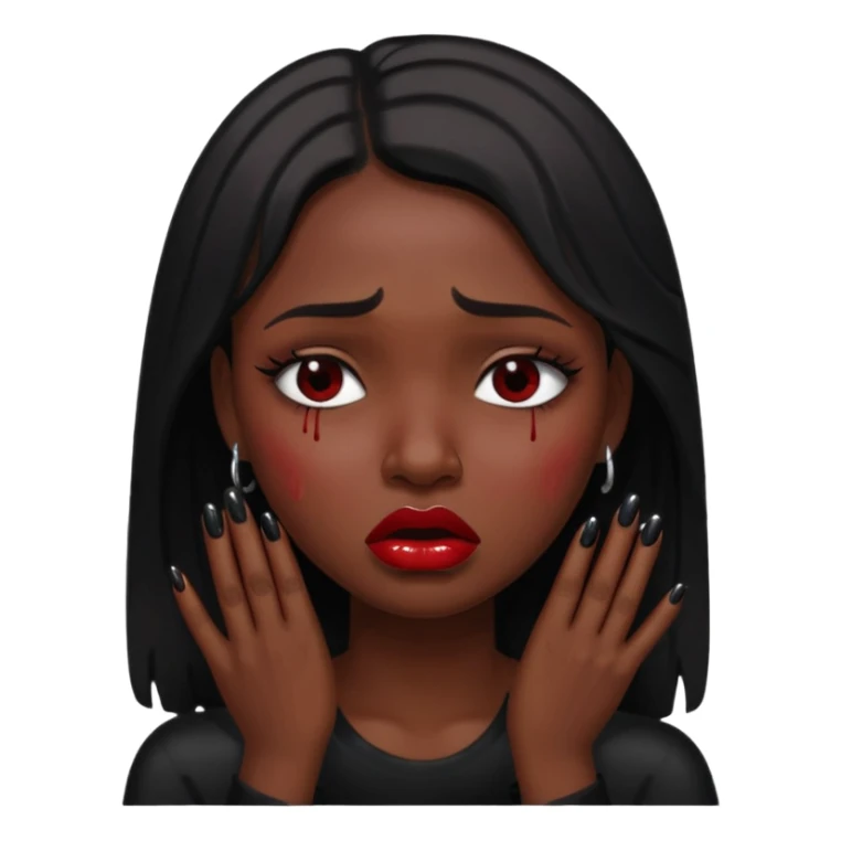 dark skin girl, dark red lipstick, nails very beautiful crying sticker
