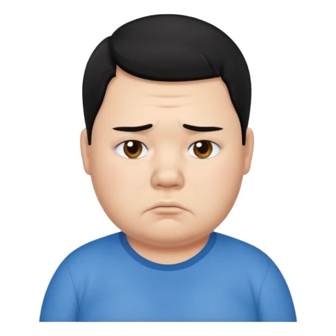 a fat boy with black hair looking sad sticker