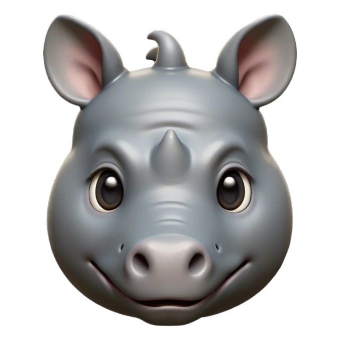 Cinematic Cute Rhinoceros Portrait Emoji, Head tilted playfully and inquisitively, featuring a rugged, glossy slate-gray hide with a gentle, rounded horn and round, sparkling eyes filled with curious wonder, Simplified yet irresistibly adorable features, highly detailed, glowing with a warm, friendly glow, high shine, affectionate and mighty, stylized with a touch of ancient charm, bright and endearing, soft glowing outline, capturing the essence of a mischievous yet loving rhinoceros, so playful it feels like it could stomp out of the screen and into your arms! sticker
