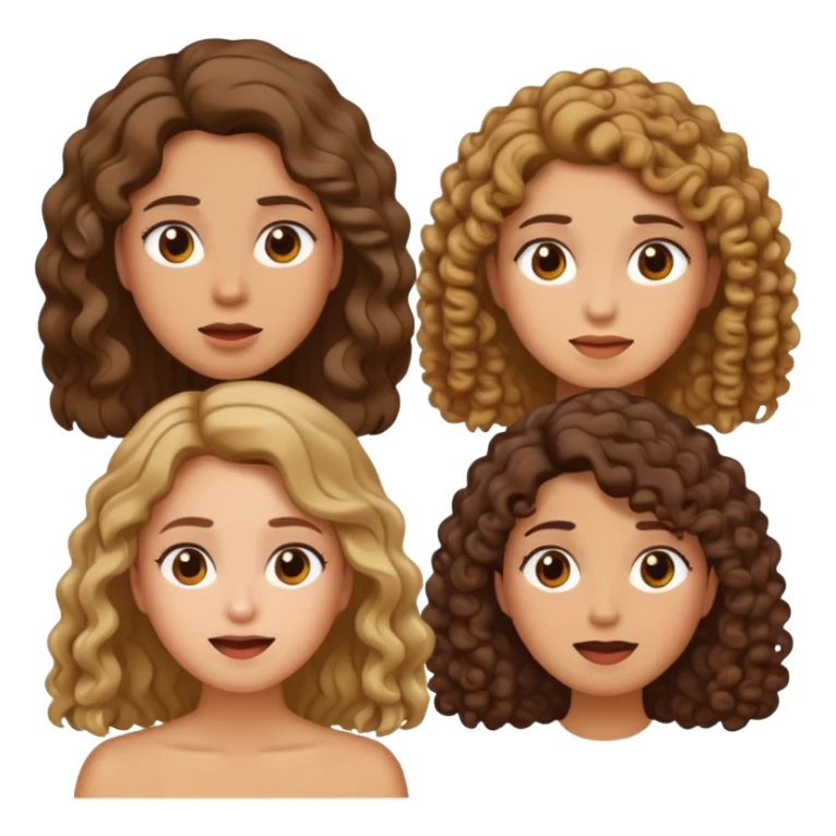 Embarrassed face with hand up, then three different female emojis: woman with long hair, short hair, and curly hair sticker