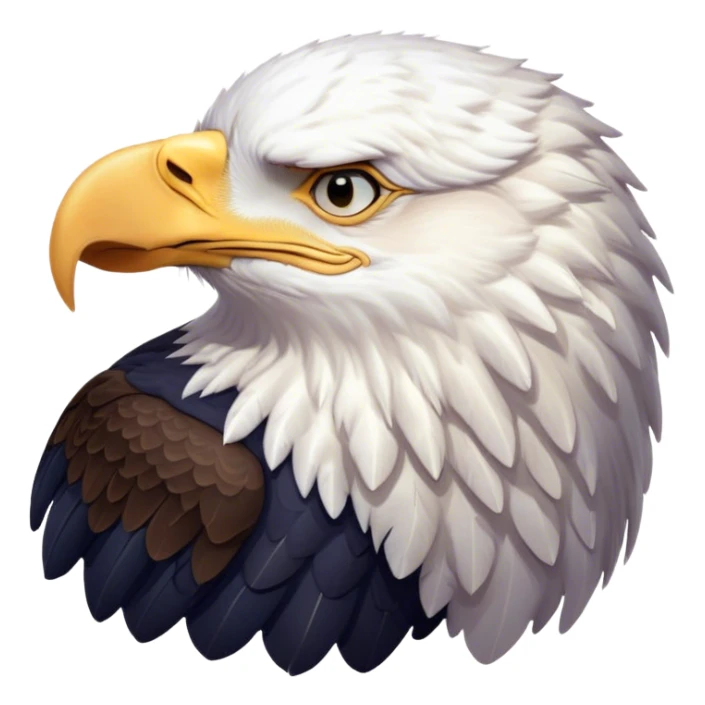Meme-Worthy Cute Sleeping American Eagle Portrait Emoji, Head resting peacefully with a contented smile, showcasing a broad, stately form with eyes gently closed in serene slumber and a striking contrast of white head and dark body, Simplified yet adorably endearing features, highly detailed, glowing with a soft, drowsy majestic light, high shine, relaxed and utterly lovable, stylized with an air of playful laziness, soft glowing outline, capturing the essence of a sleeping American eagle that feels destined to become the next viral icon of adorable rest! sticker