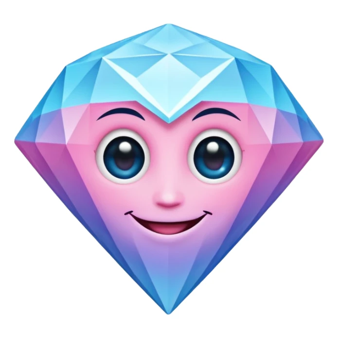 A cheerful diamond logo with a black outline and a smiling face, set against a pastel gradient of pink, blue, and lavender. Smaller diamonds surround it, forming a larger diamond pattern. Playful yet sleek, perfect for branding, digital media, sticker