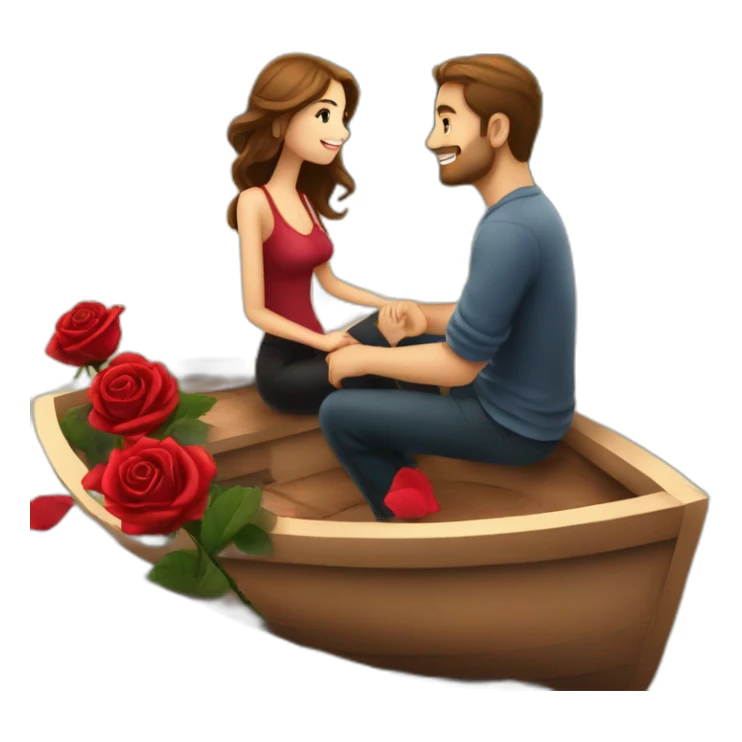 A couple siting on the beautiful boat. boyfriend proposed her girlfriend with red rose. sticker