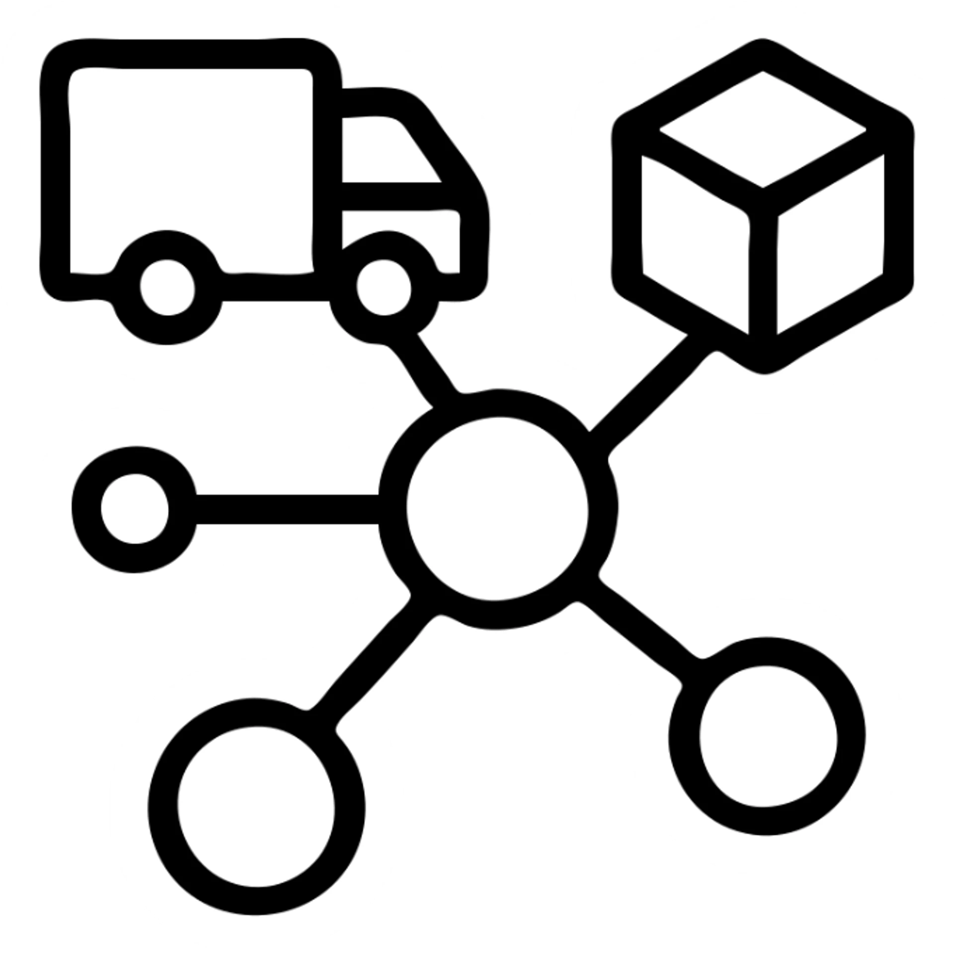 icon for "Supply Chain Experience", black and white, simple and clear, with a logistics network symbol sticker