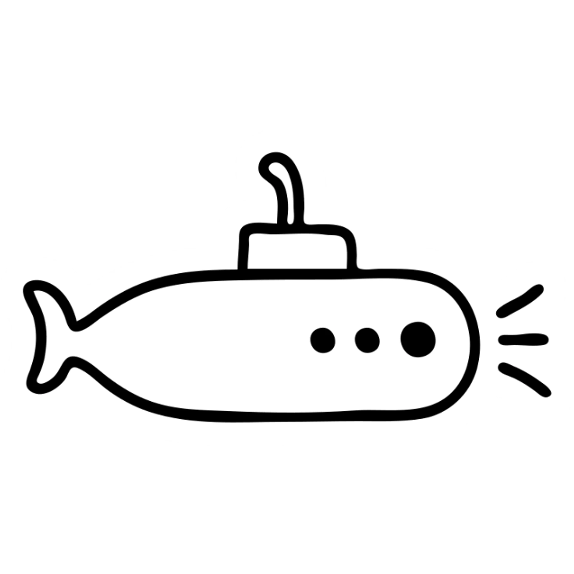 Submarine underwater vessel with periscope, hand drawn style sticker