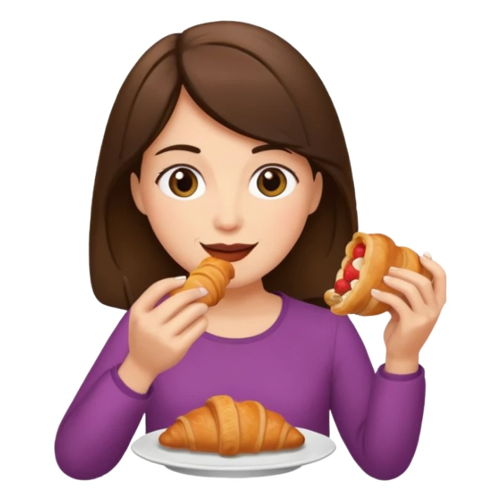 brunette woman eating croissant sticker