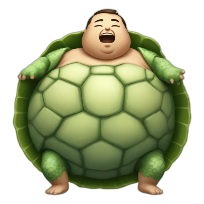 fat boy with a turtle shell on his back laying on his back furiously screaming sticker