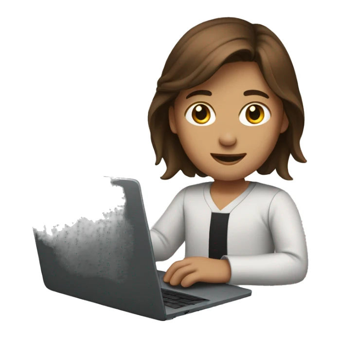 person with brown hair and laptop sticker