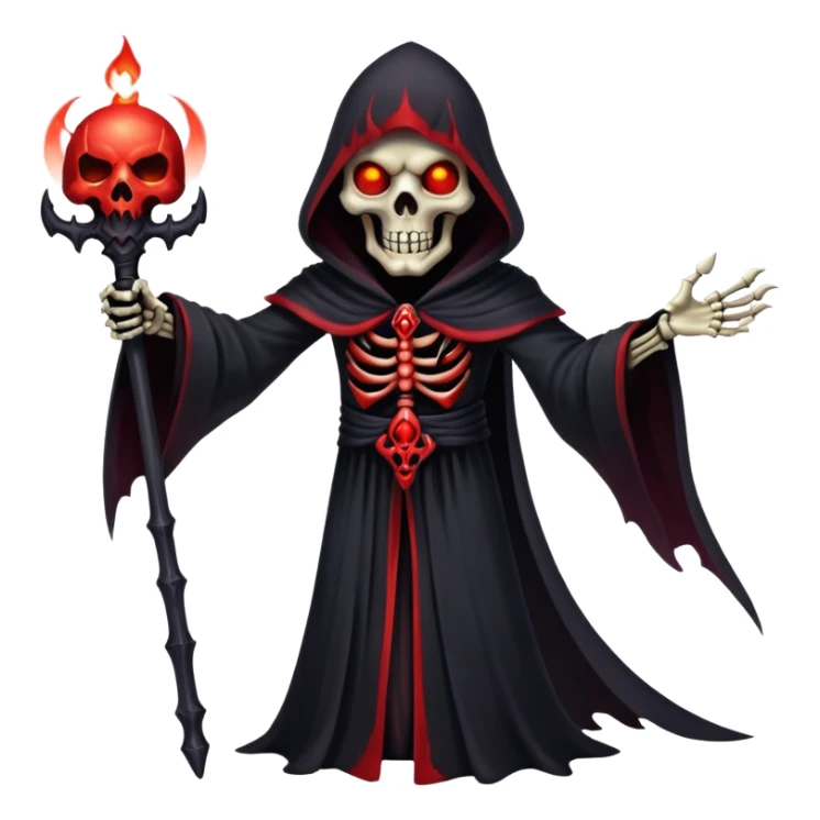 evil dark skeleton lich with black robes and red glowing eyes sticker