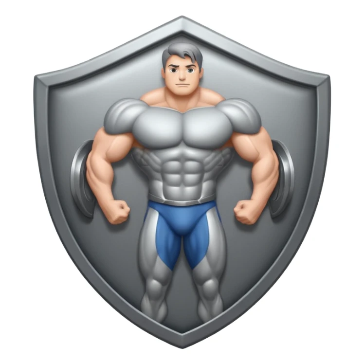 Steel gray shield with muscle icon sticker