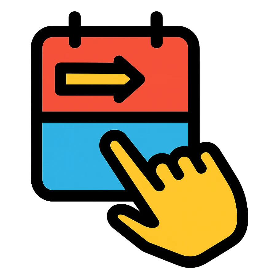 modern and simple app logo featuring a stylized hand swiping on a calendar or event ticket, vibrant colors sticker