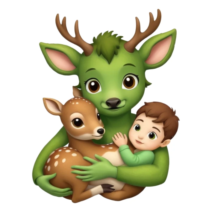 ugly monster hugging baby deer sticker