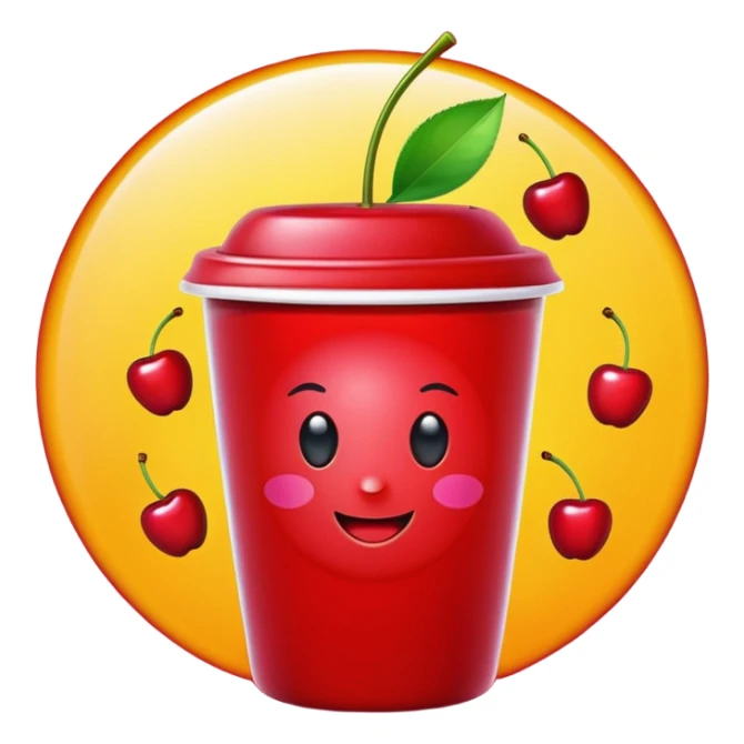 Cherry red on aColorful fruits with glowing antioxidant particles, cell protection, bright clean colors, simple emoji style cup sticker
