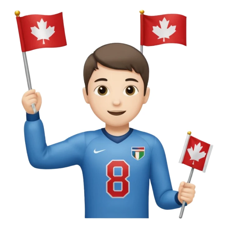 A boy in a jersey, excitedly lifting a small handheld flag. sticker