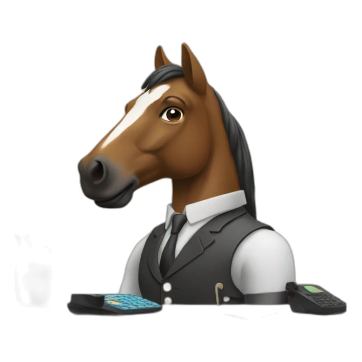 hores with a phone on a desk sticker