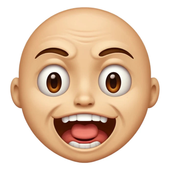 cartoon face with eyes squinting, mouth open in a cringe-laugh sticker