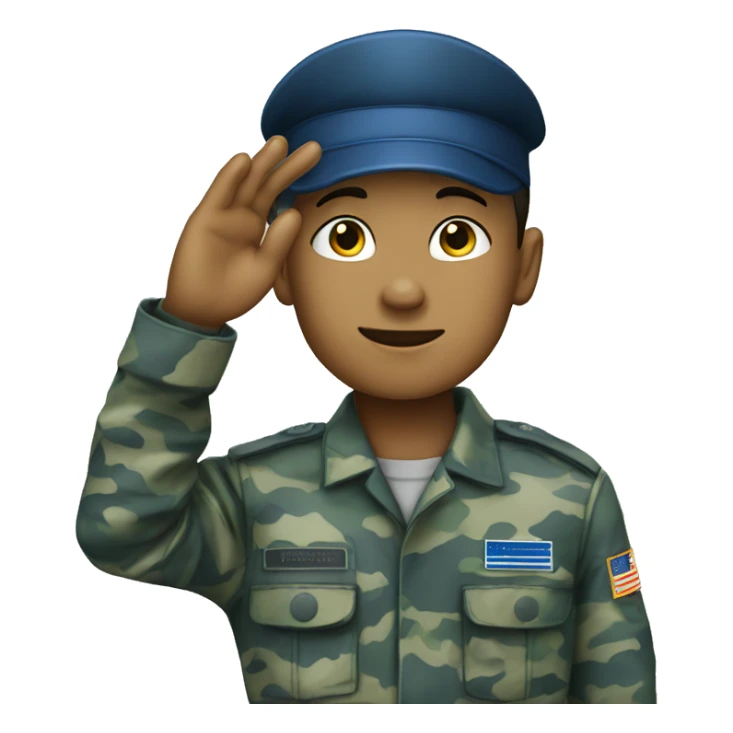 Blue camouflage uniform light skin boy saluting with his hand sticker