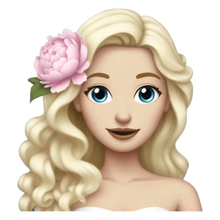 White bride with long light blonde hair and blue eyes with light pink peonies in hair white skin  sticker