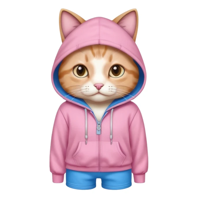 Cat wearing a cute pink hoodie with blue shorts  sticker