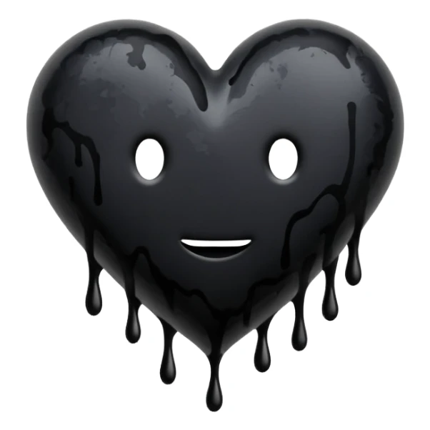 black ink blob heart emoji with ink streaks, isolated on white background, grunge sticker