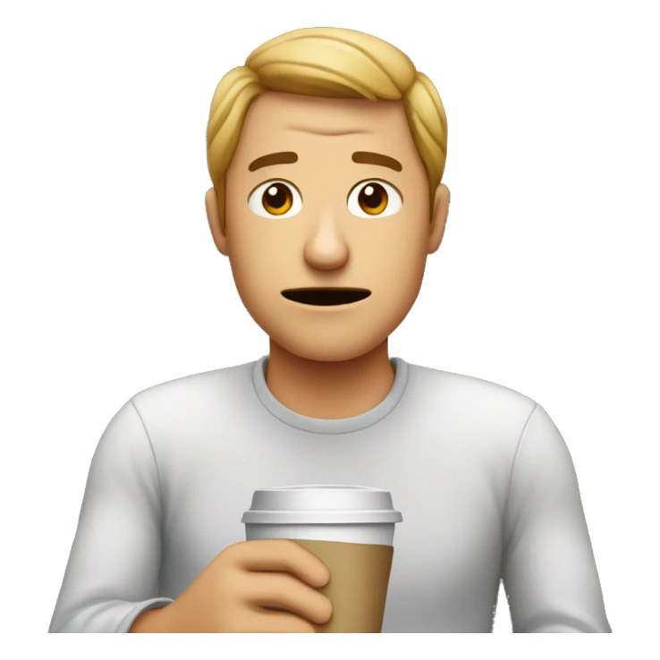 An normal emoji tired with a coffee cup in his hands sticker